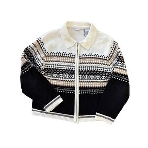 Vtg Croft & Barrow Petites Fair Isle Zip Sweater Sz PM Grunge 90s Cabincore Boho